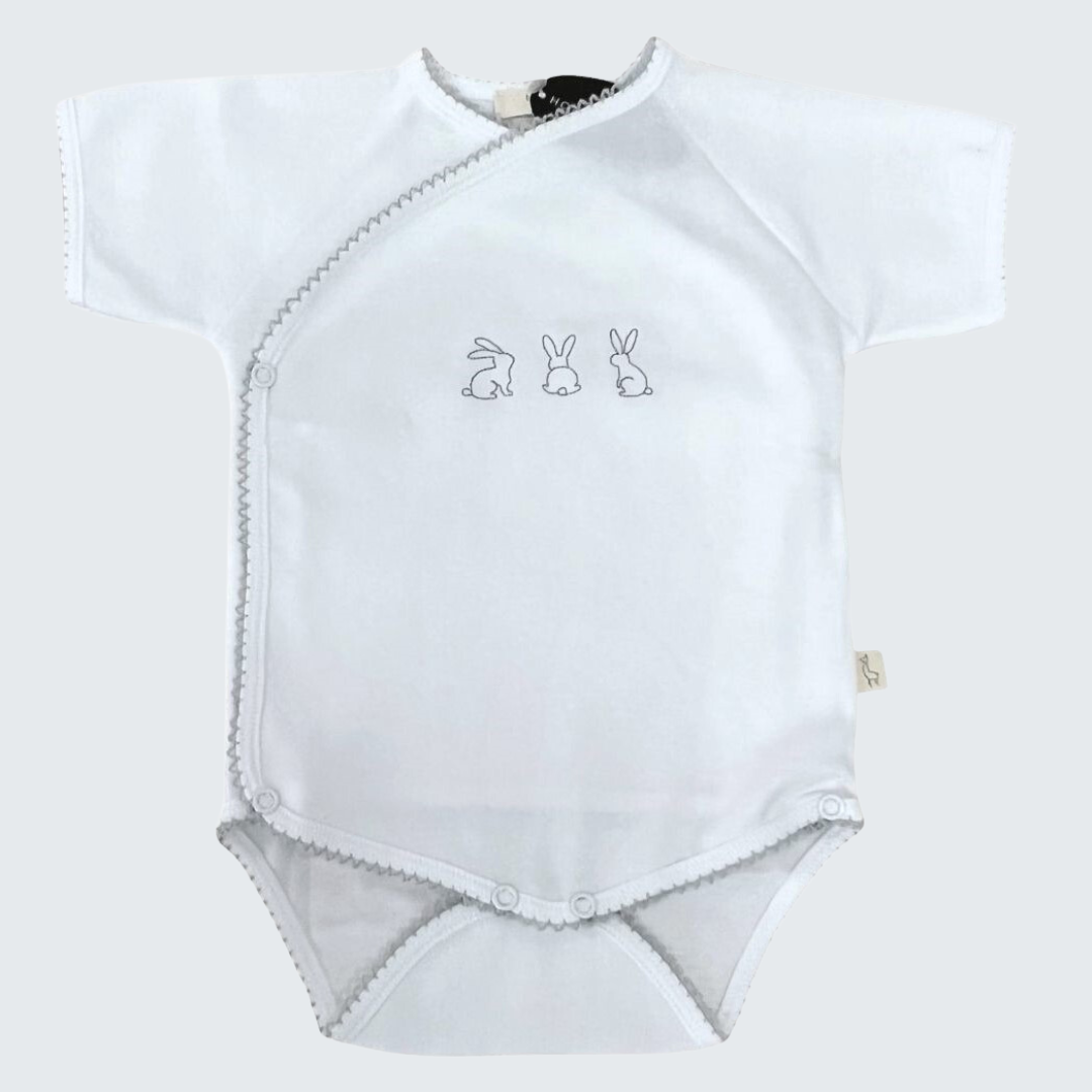 Baby Suit Short White With Grey Embroidery 0-3 months