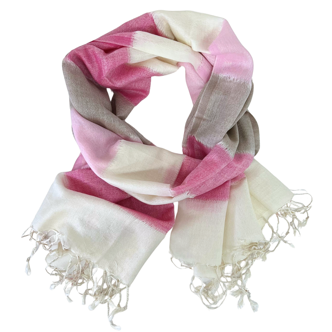 Scarf -  Pink/Ivory Panel with Tassels