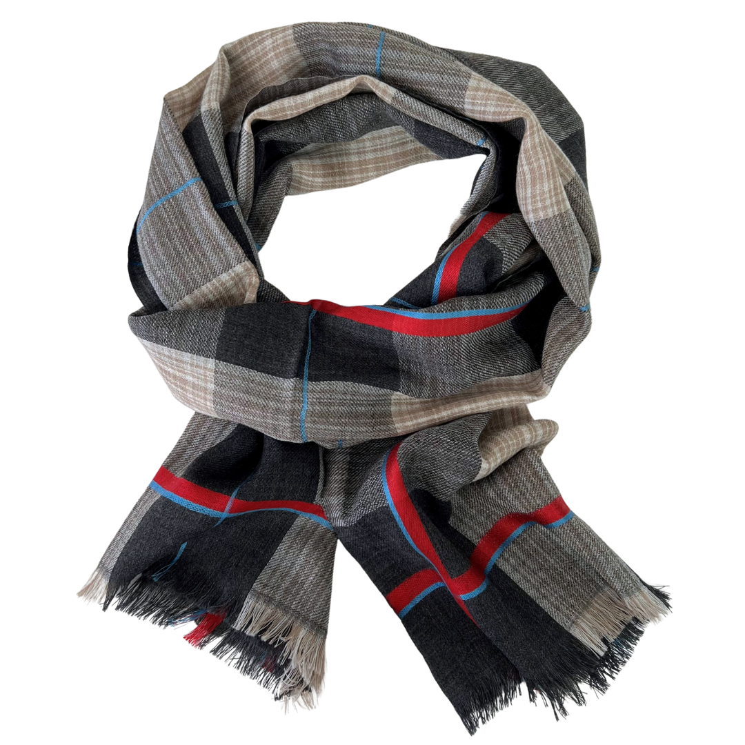 Scarf - Beige & Charcoal Check