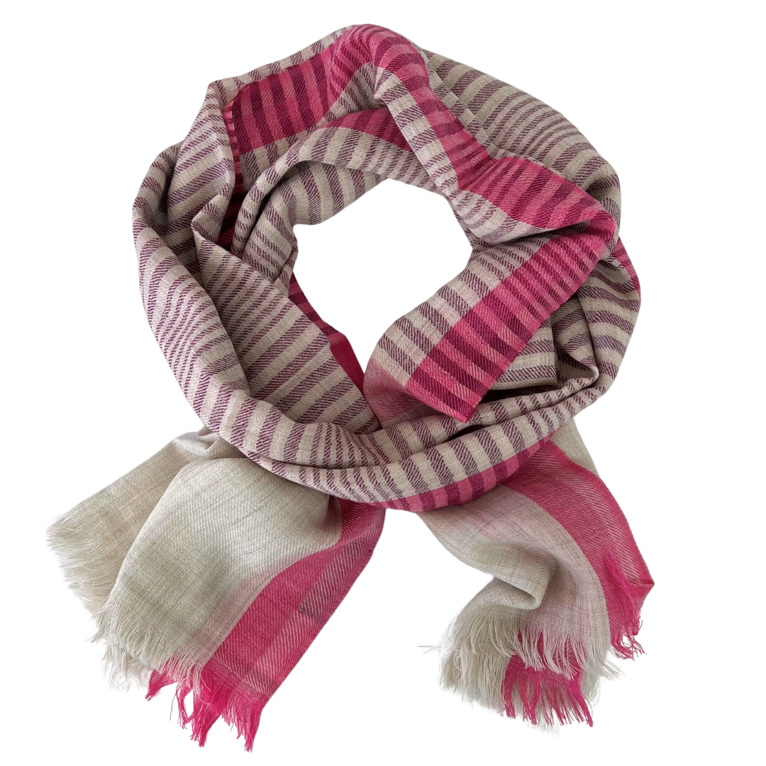 Scarf - Beige & Pink Stripe