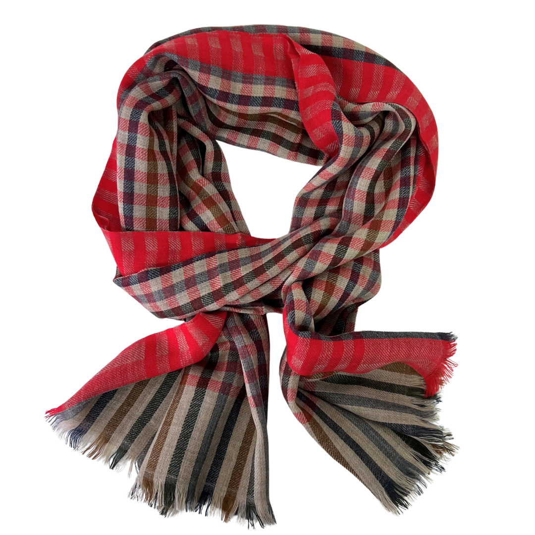 Scarf -  Beige & Red Check