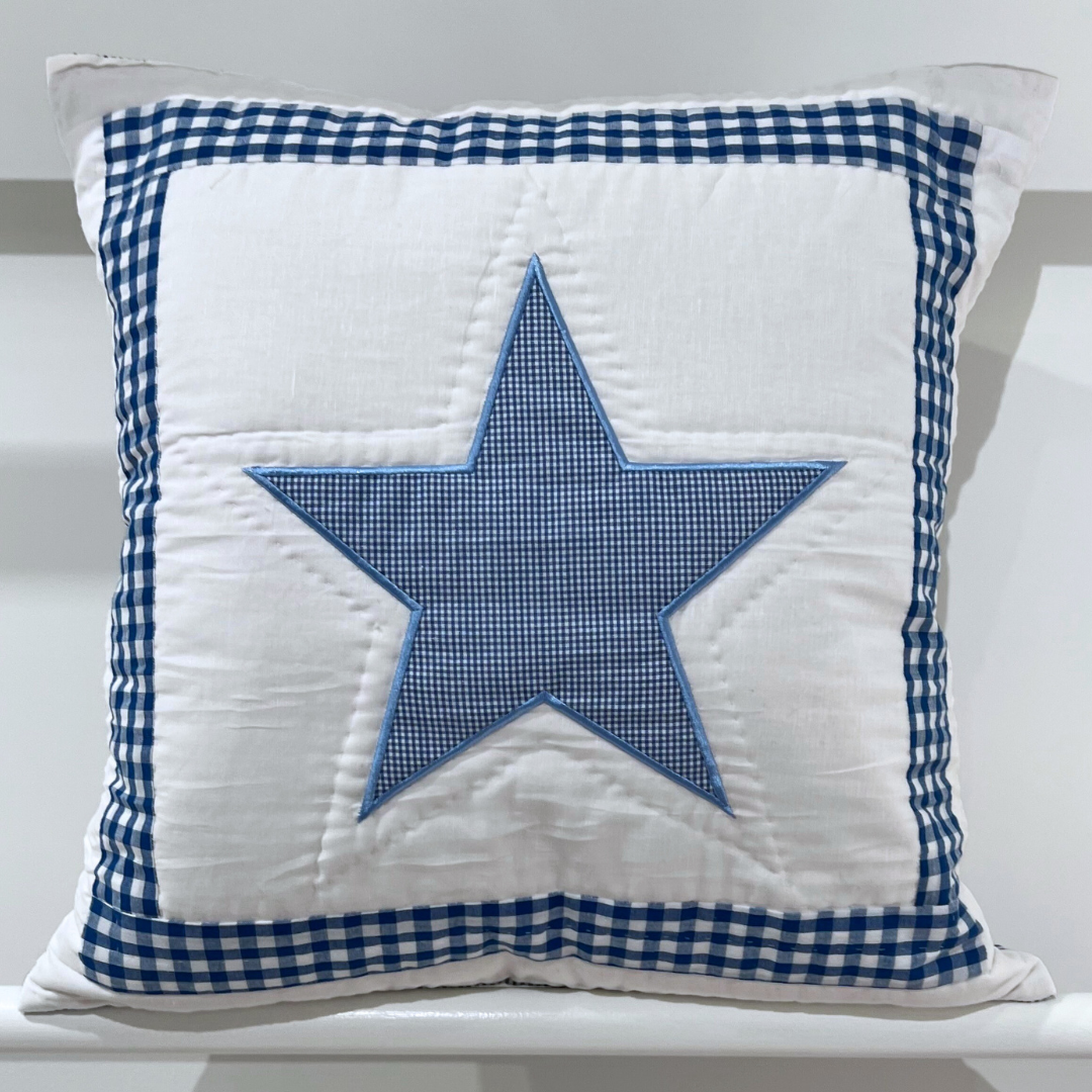 Quilted Cushion Cover - Blue Star