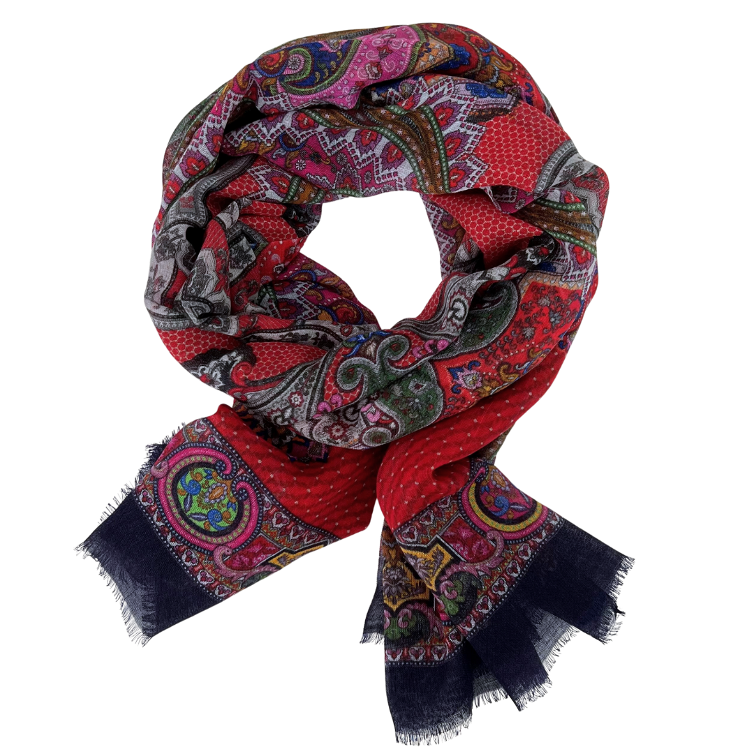 Scarf - Paisley Red & Navy
