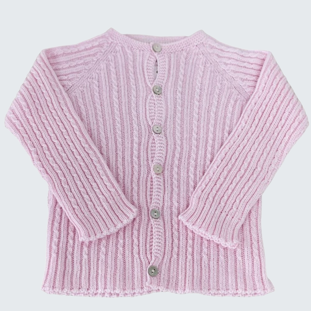 Stretch Cotton Cable Knit Cardigan Geranium Pink