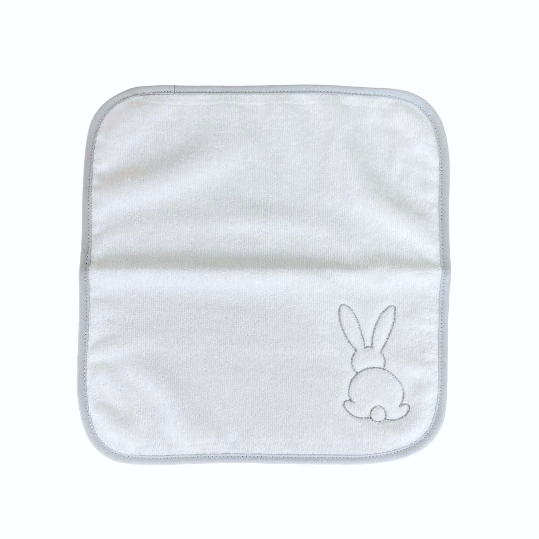 Baby Face Washer White Velour With Grey Bunny