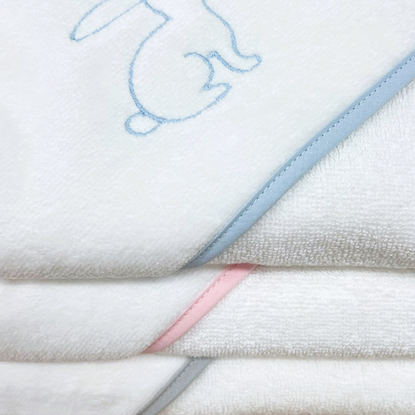 Baby Hooded Towel White Velour With Pink Bunny
