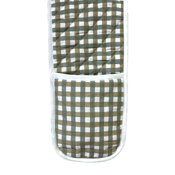 Beige & Grey Check Double Oven Glove