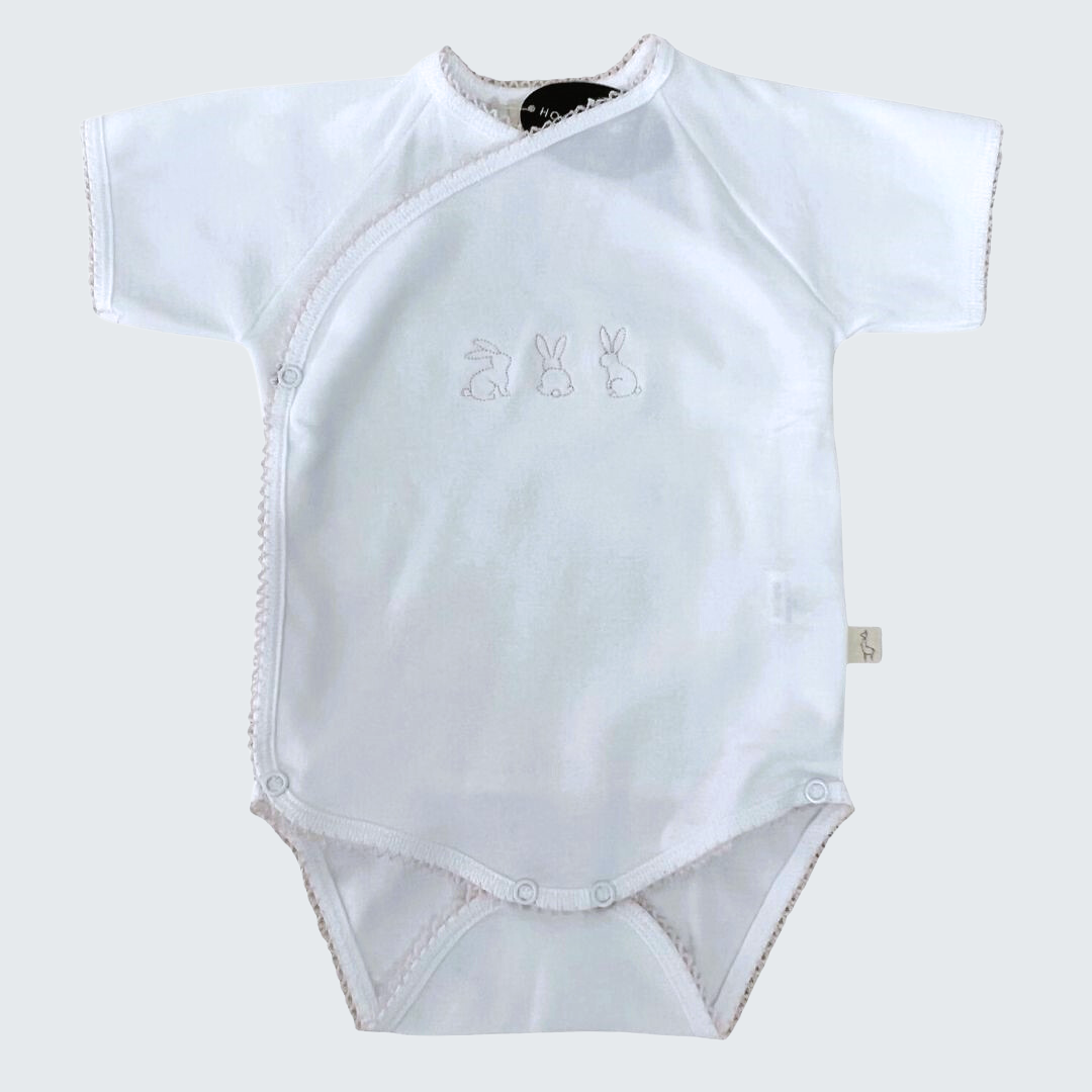 Baby Suit Short White With Pink Embroidery 0-3 months