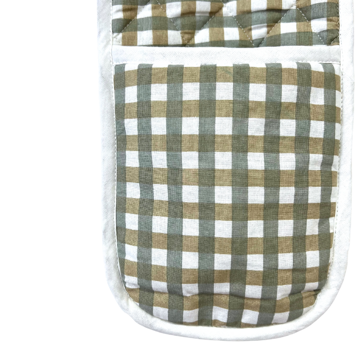 Beige & Grey Check Double Oven Glove