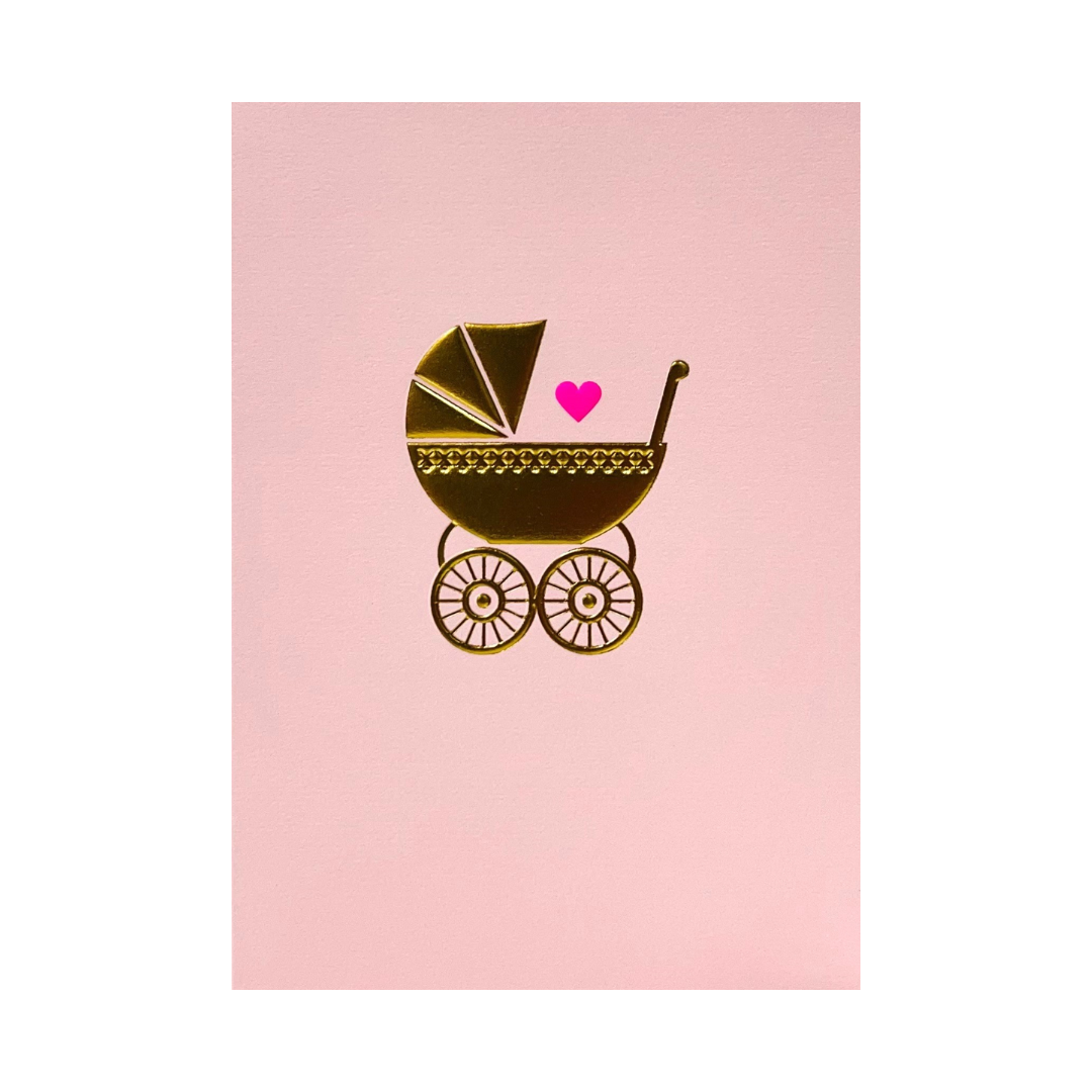 Card - New Baby Pink with Gold Pram