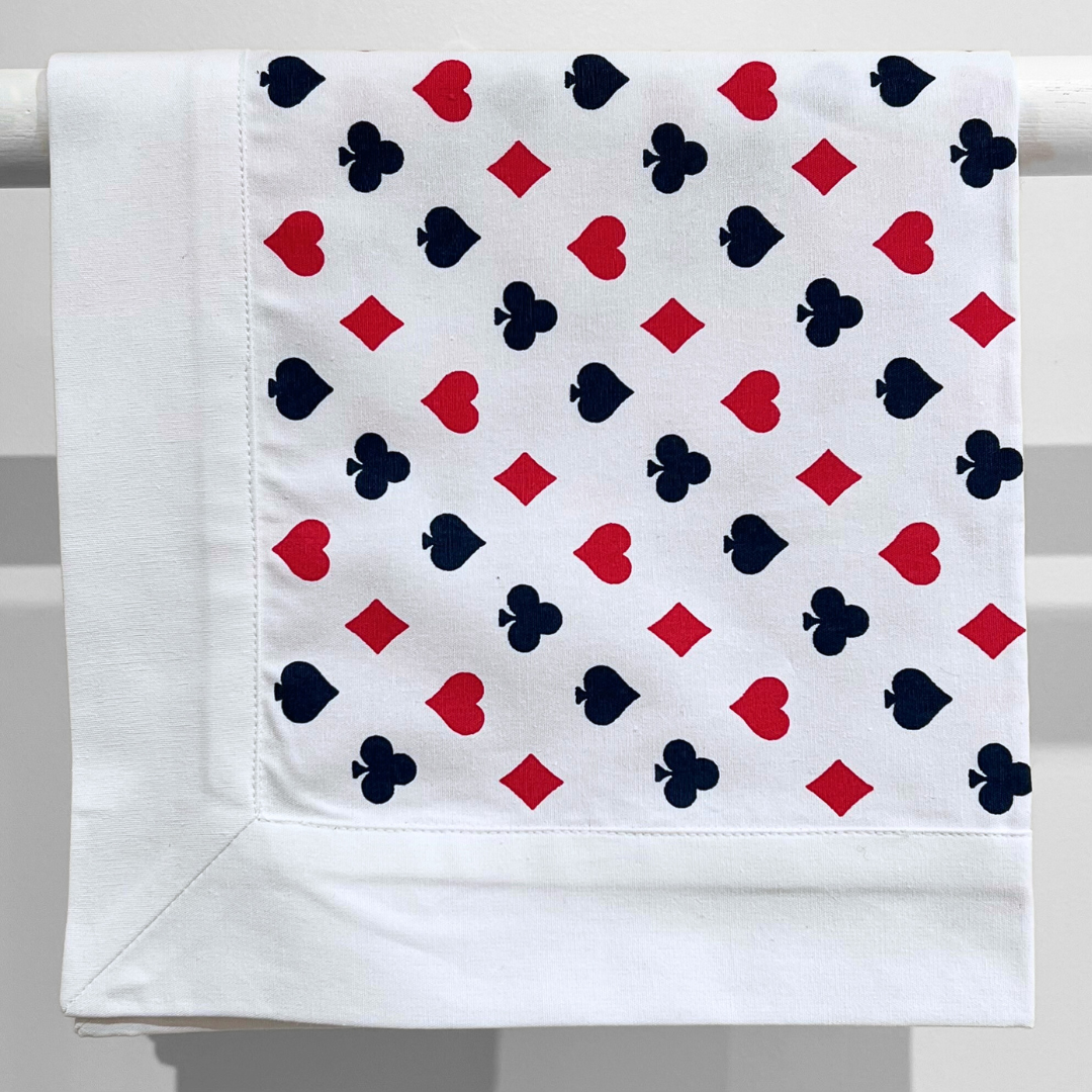 Bridge Tablecloth - Raspberry & Navy