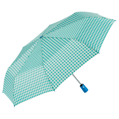 Automatic Compact Umbrella - Aqua Gingham