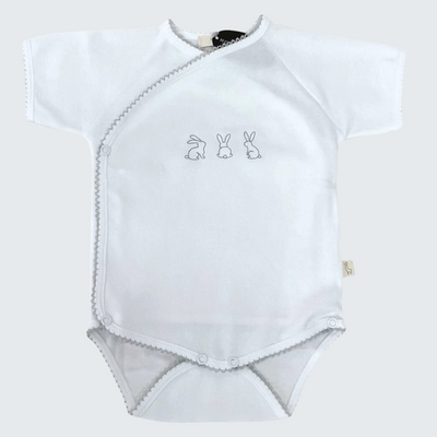 Baby Suit Short White With Grey Embroidery 0-3 months