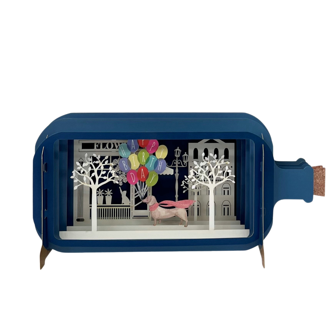 3D Pop-Up Card - Message in a bottle (Birthday Sausage Dog)