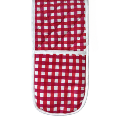 Red & Pink Check Double Oven Glove