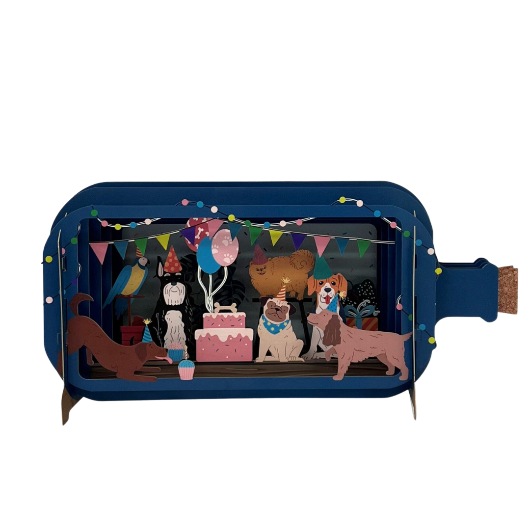 3D Pop-Up Card - Message in a bottle (Dog Birthday)