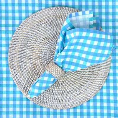 Aqua & Blue Check Table Cloth