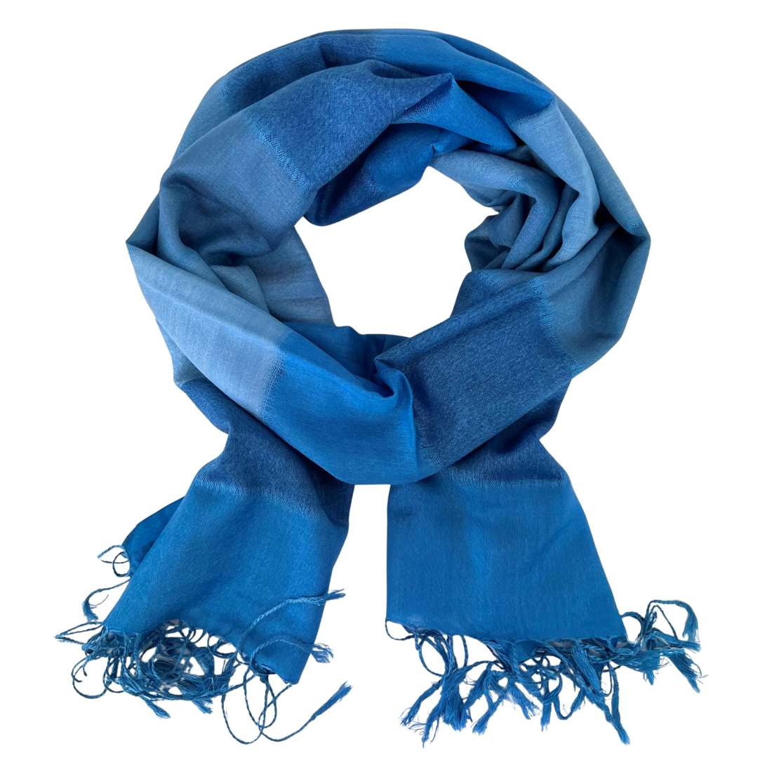 Scarf -  Blue Panel with Tassels