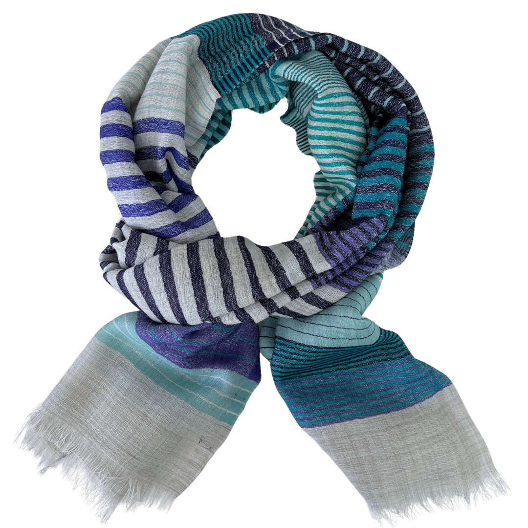 Scarf - Grey/Teal Stripe