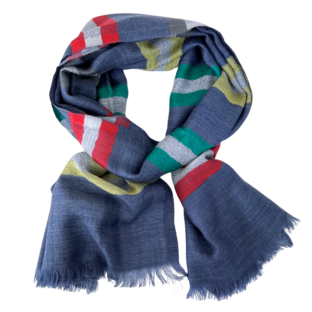 Scarf -  Blue Multi Thick Stripe