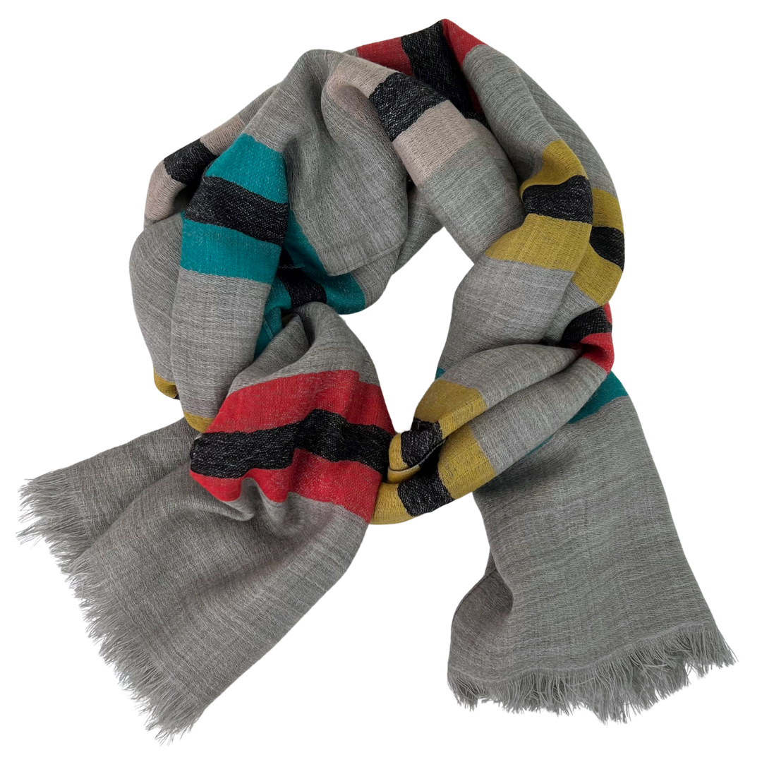 Scarf -  Grey Multi Thick Stripe