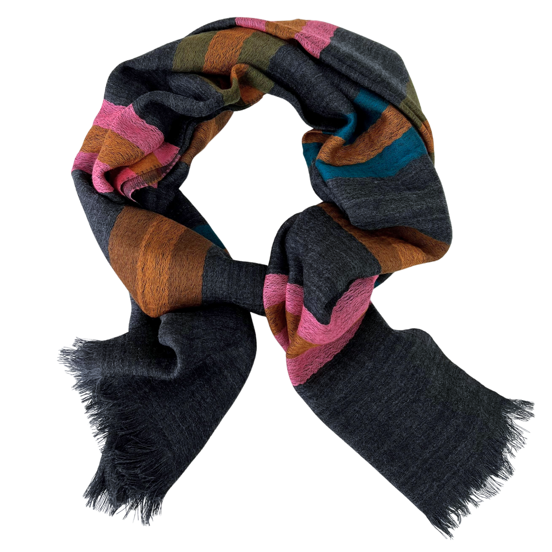 Scarf -  Charcoal/Pink Thick Stripe