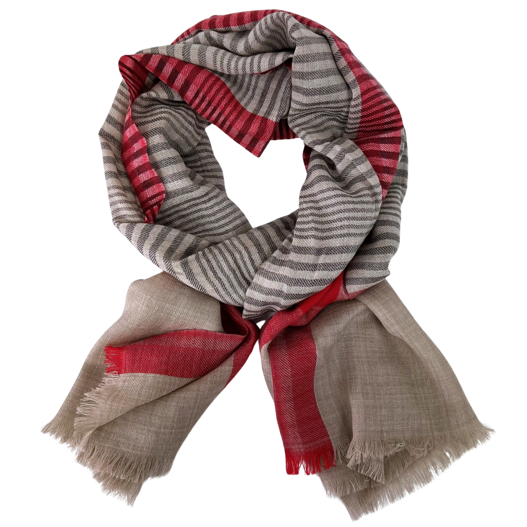 Scarf - Beige & Red Stripe