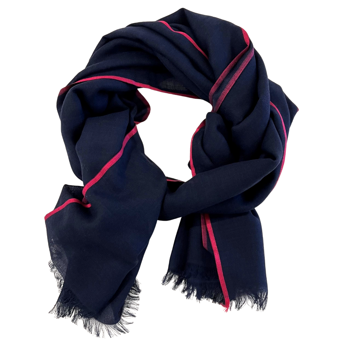 Scarf - Navy with Pink edge