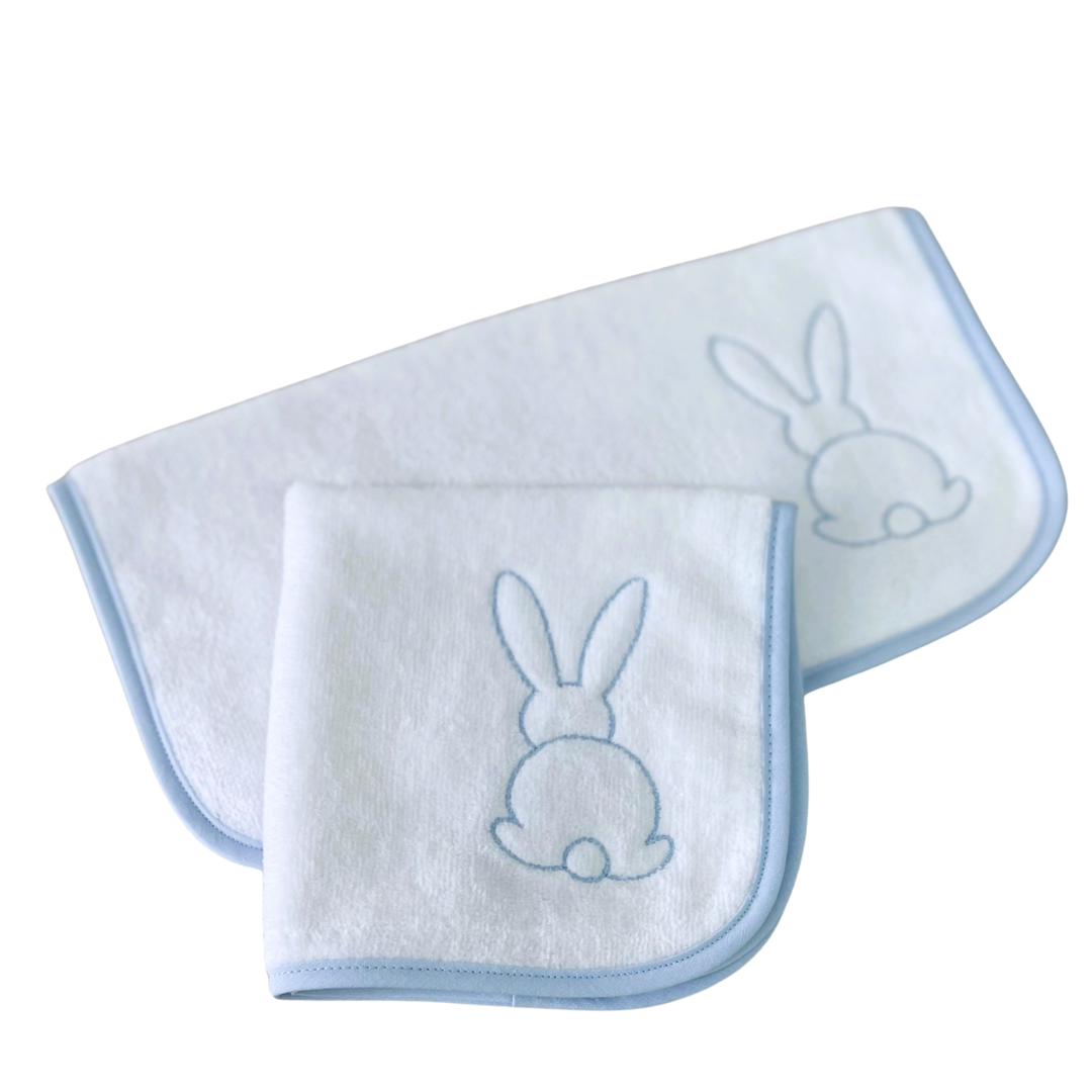 Baby Face Washer White Velour With Blue Bunny