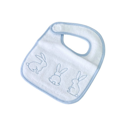 Baby Bib White Velour With Blue Bunny