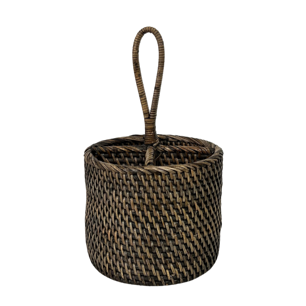 Brown Rattan Cutlery Holder