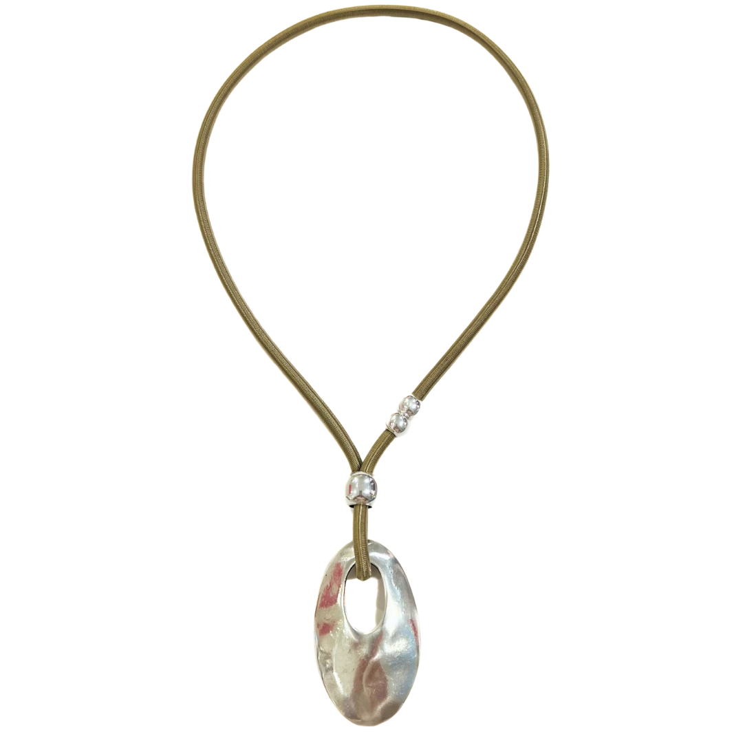 Oval Pull-Through Necklace - Beige