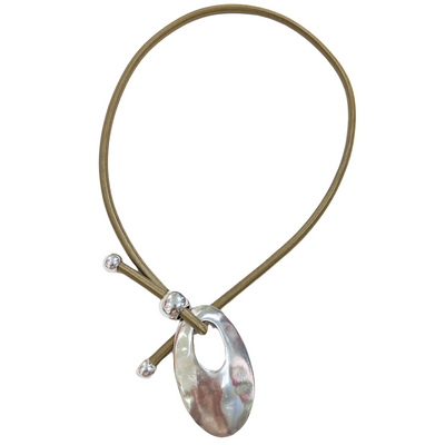 Oval Pull-Through Necklace - Beige