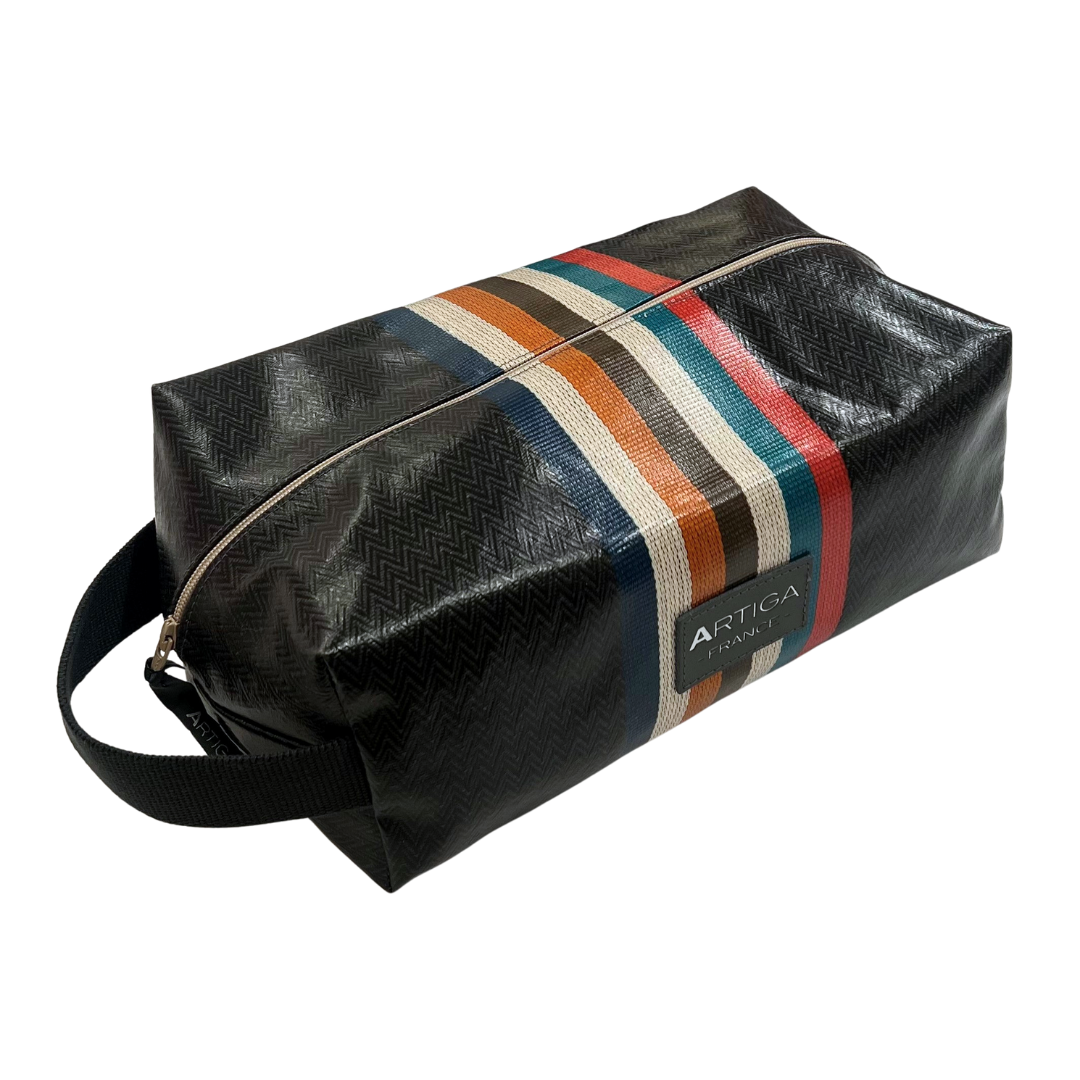 Waxed Toiletry Bag - Black Chevron