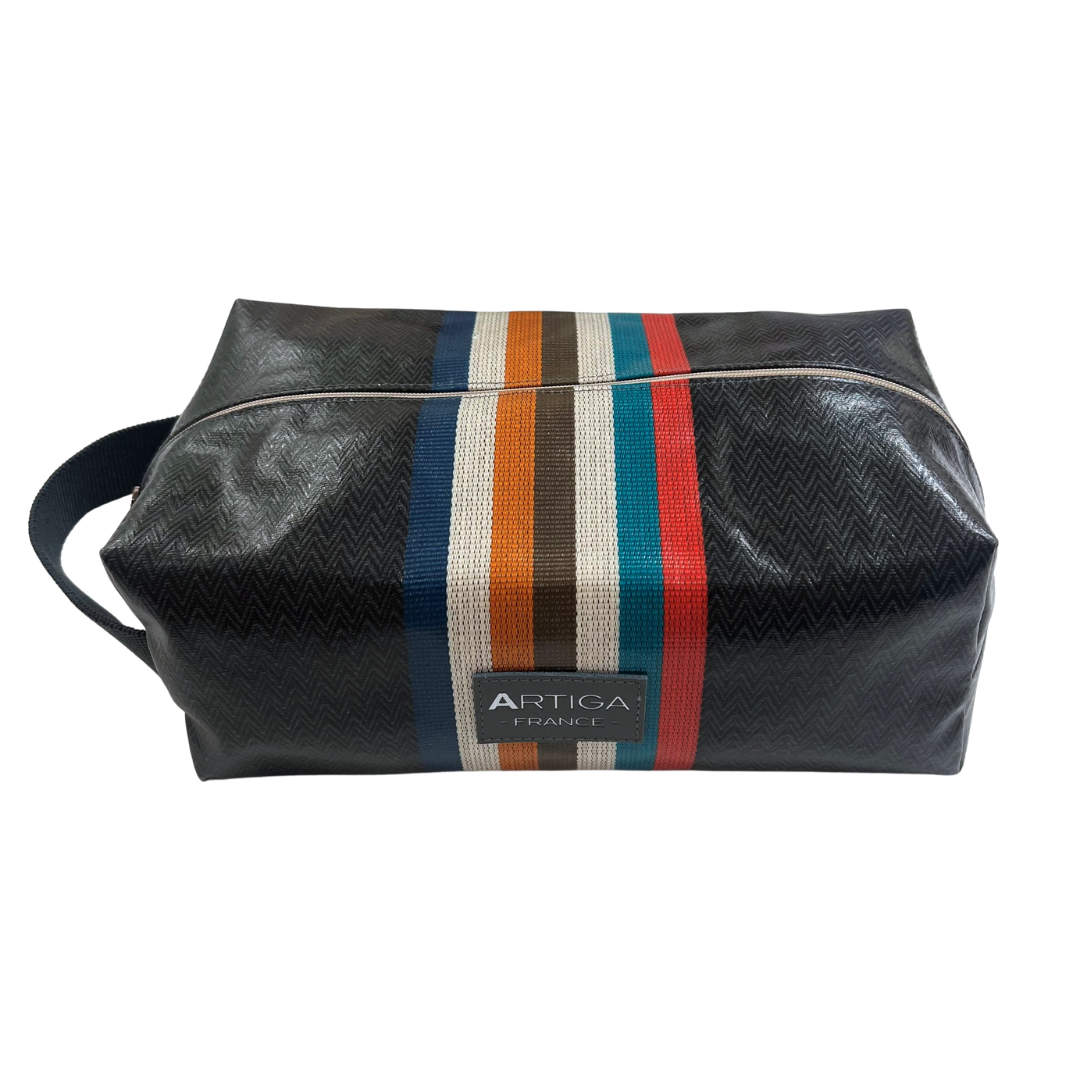 Waxed Toiletry Bag - Black Chevron