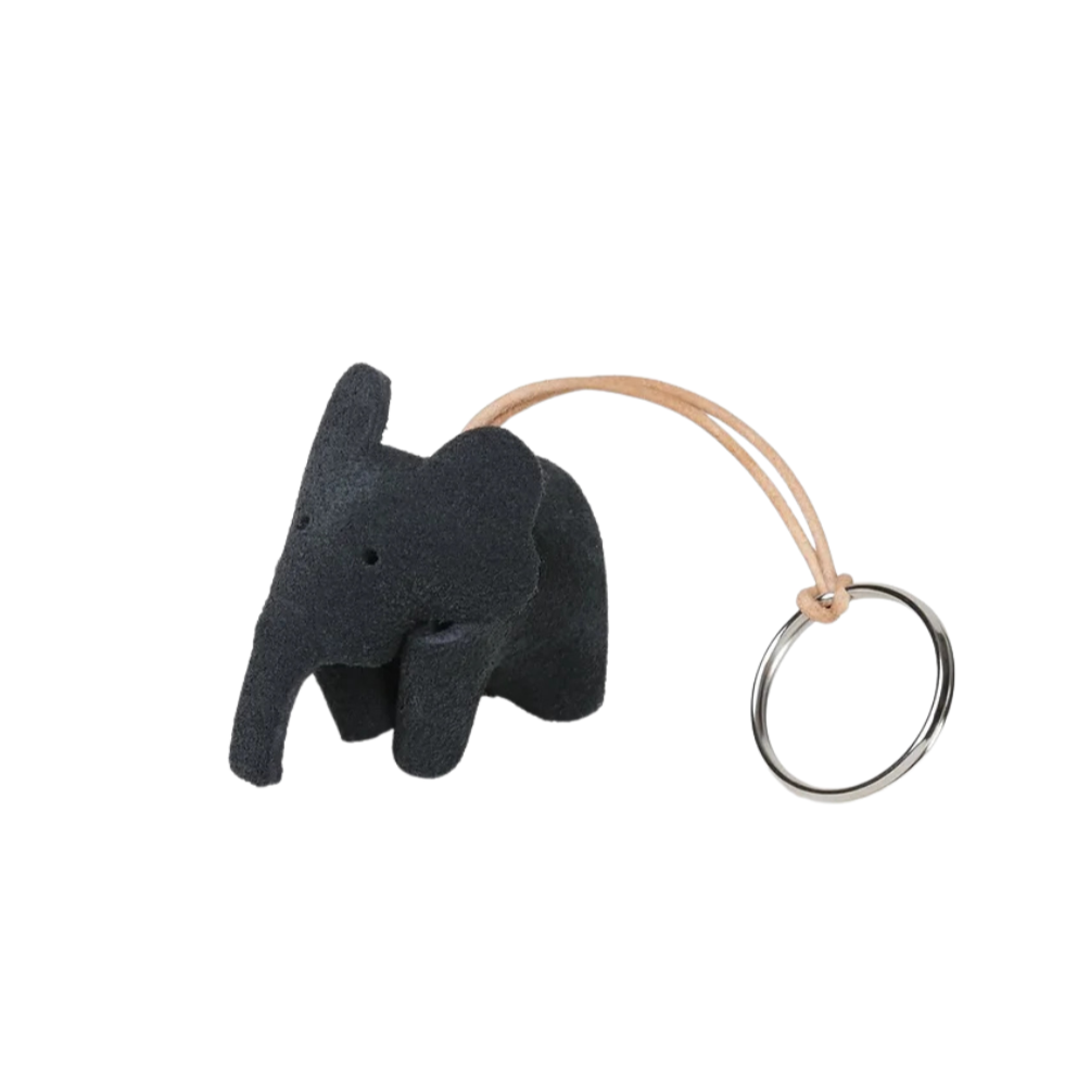 Leather Keyring - Black Elephant