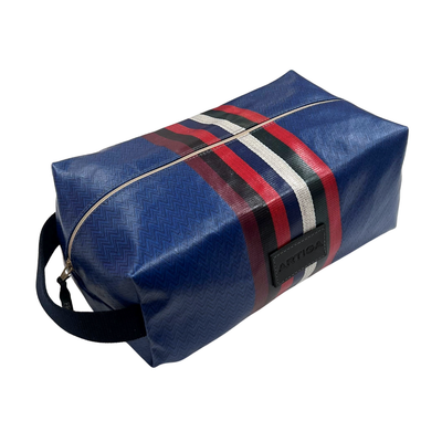 Waxed Toiletry Bag - Blue Chevron