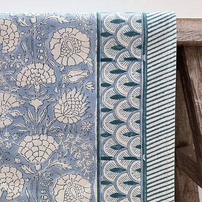 Block Print Tablecloth - Floral French Blue