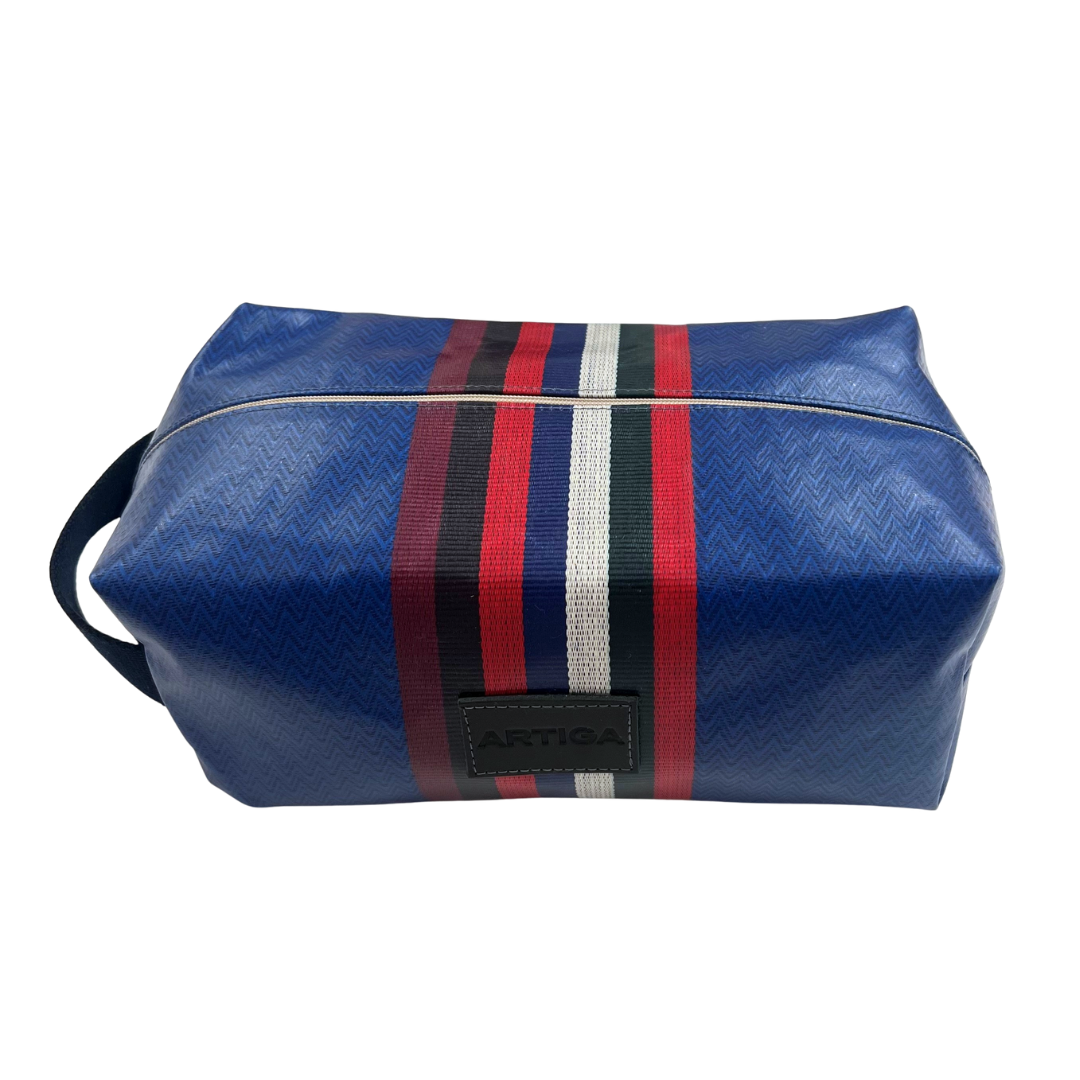 Waxed Toiletry Bag - Blue Chevron
