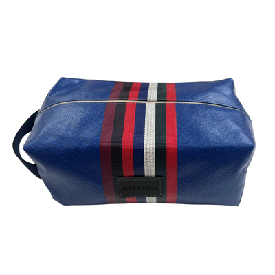 Waxed Toiletry Bag - Blue Chevron