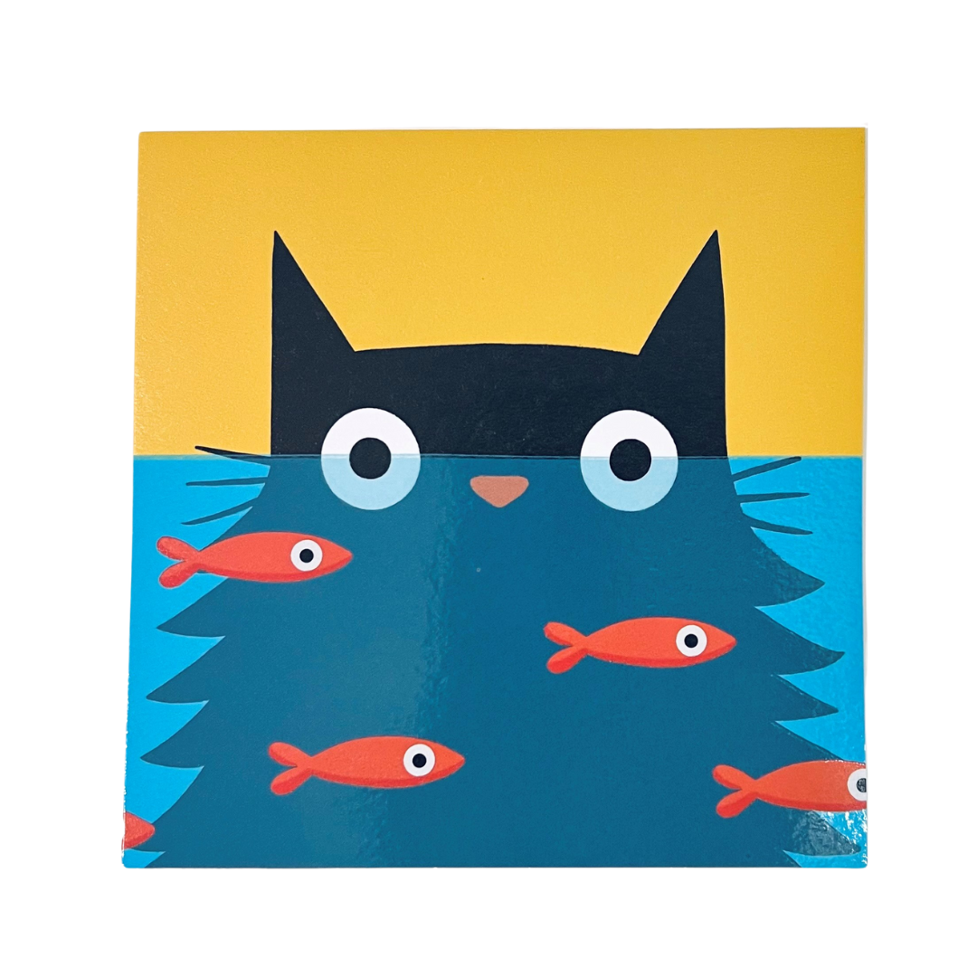 Card Black Cat with Gold Fish