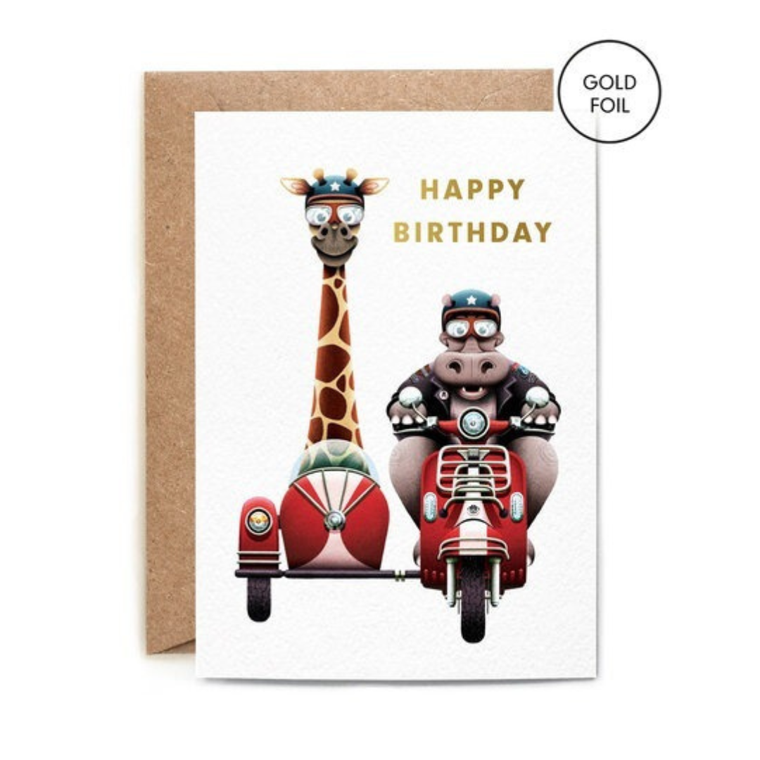 Card Happy Birthday Hippo Giraffe