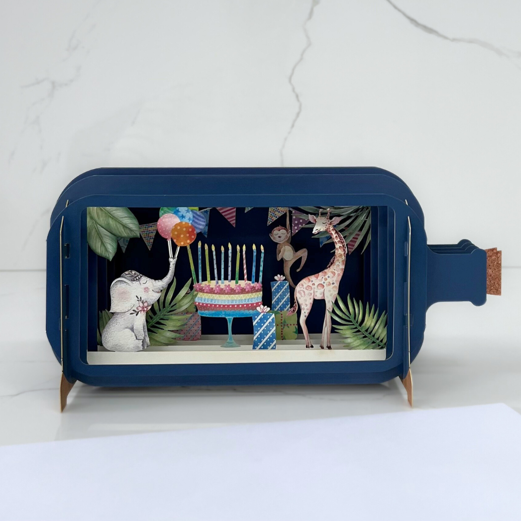 3D Pop-Up Card - Message in a bottle (Animal Birthday)