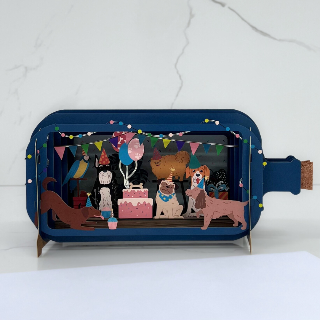 3D Pop-Up Card - Message in a bottle (Dog Birthday)