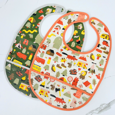 L'Aventure  - Green Coated Cotton Bib