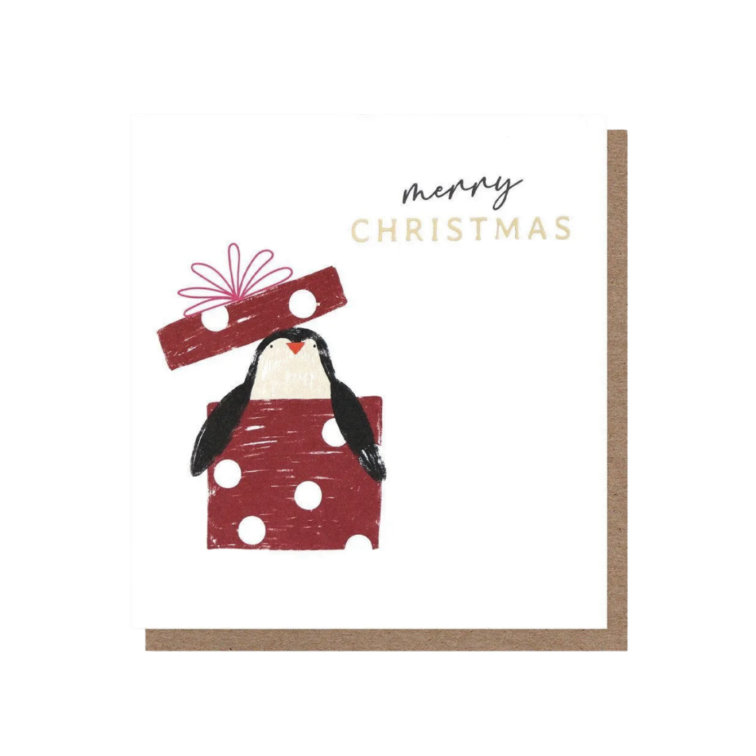 Christmas Card - Penguin in Gift Box