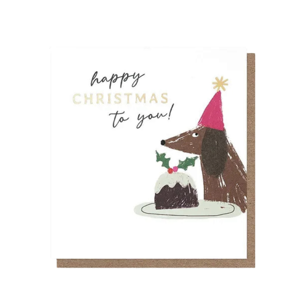 Christmas Card - Dog with Plum Pudding