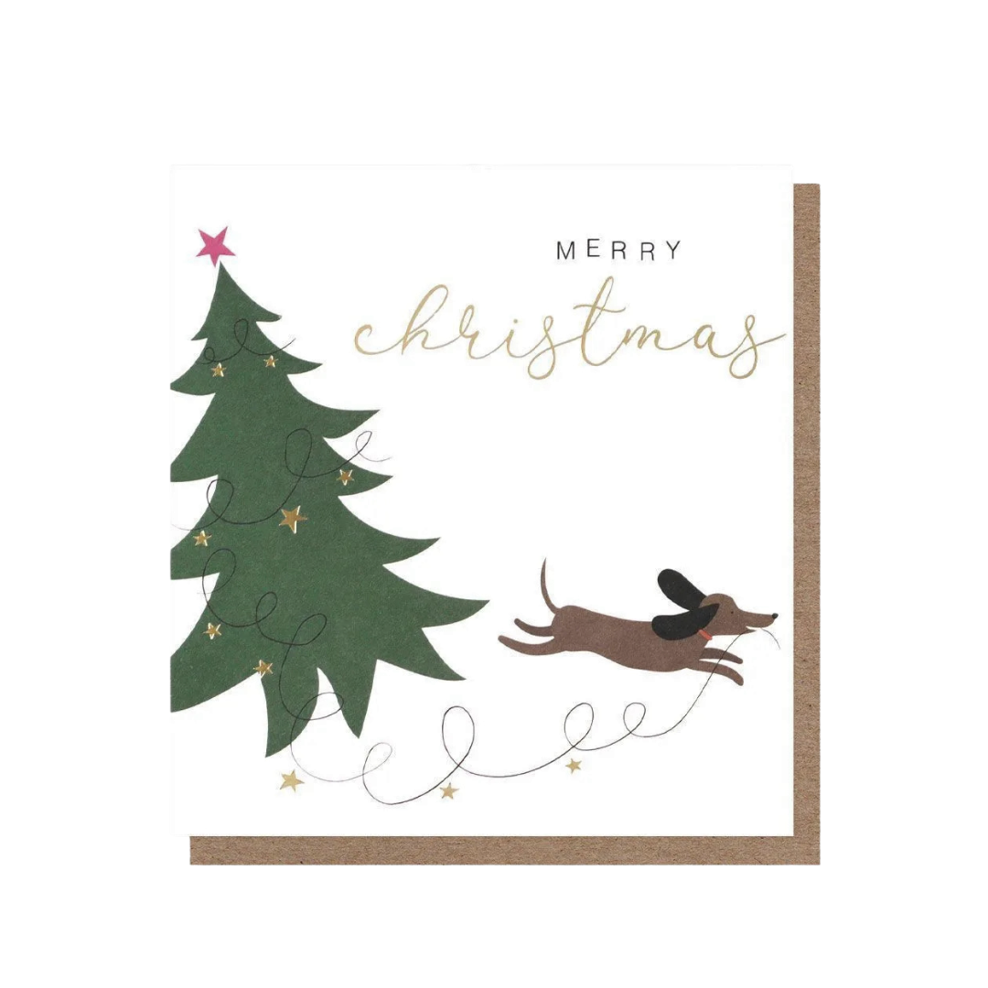 Christmas Card - Sausage Dog & Tree