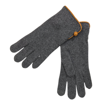 Wool & Cashmere Gloves - Charcoal with Orange Trim