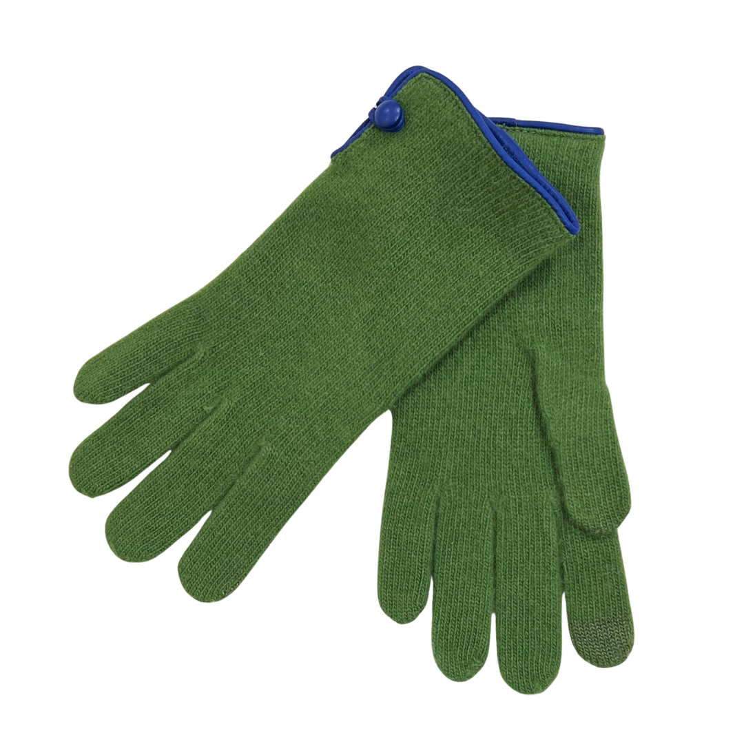 Wool & Cashmere Gloves - Green with Blue Trim